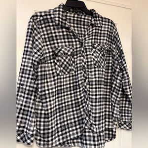Classic Black and White Plaid Button Down Shirt